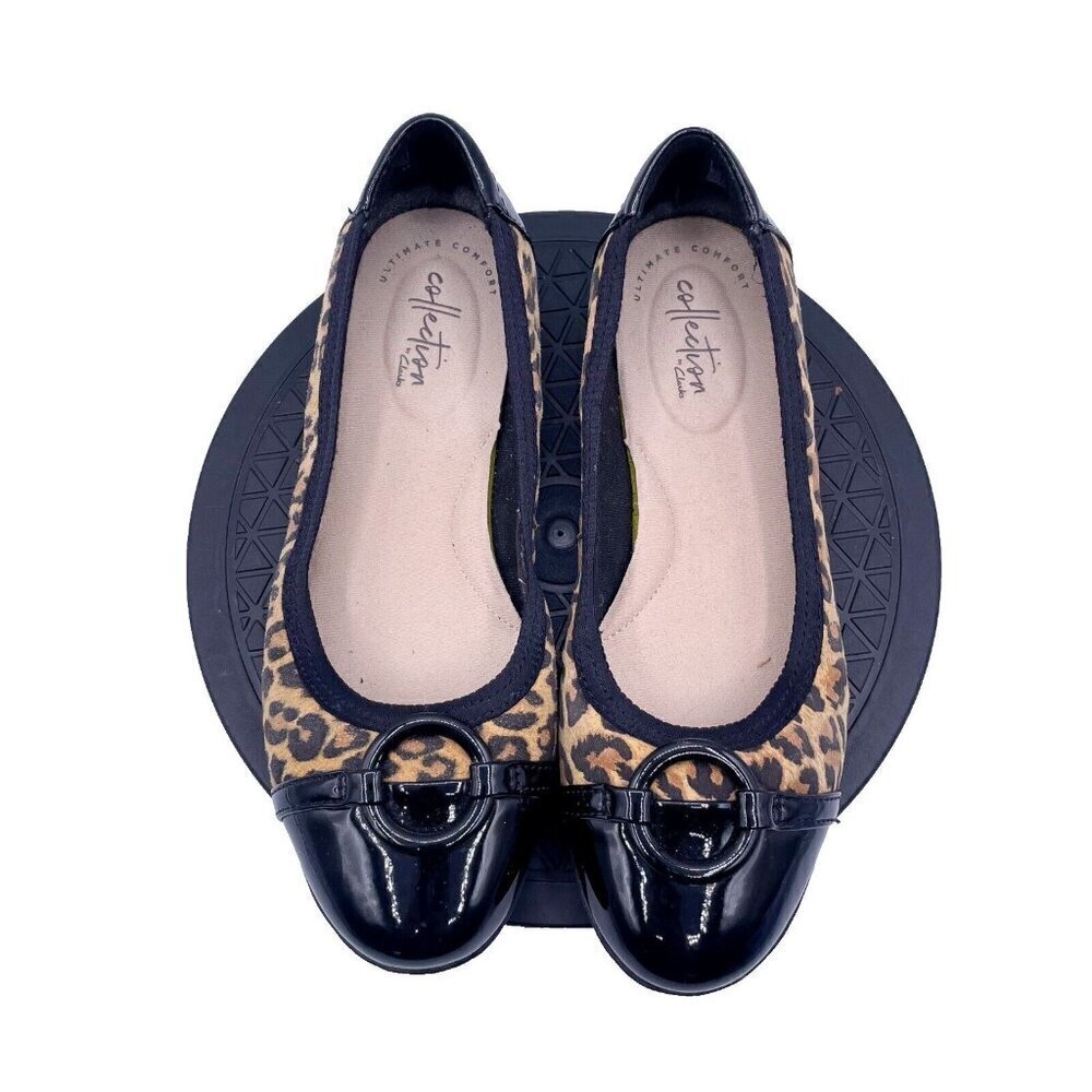 Clarks Women's Gracelin Wind Dress Ballet Flat Leopard Print Cap Toe Size 7